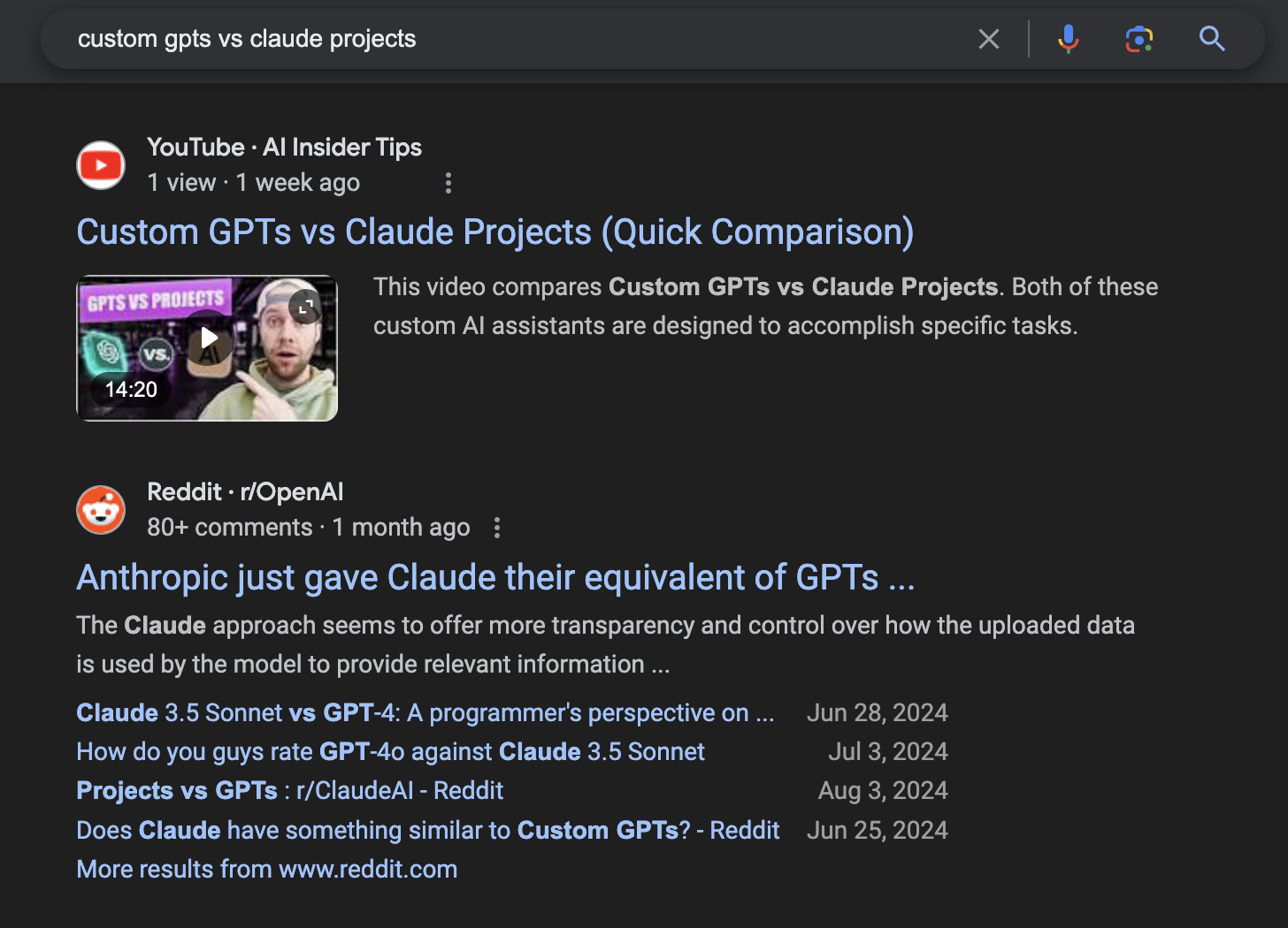 Google Search Results for Video and Blog Post