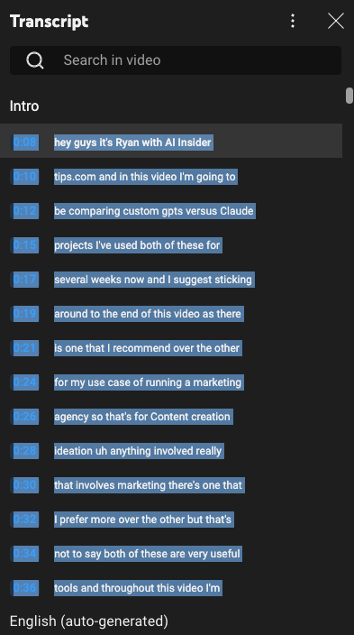 Step 2: Get the Video Transcript